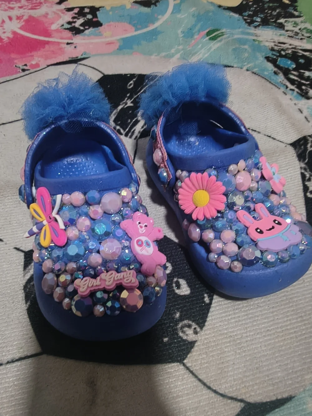 Blue Kids Clog Shoes with Pink Decorations - Girl Gang Toddler Size 7-8